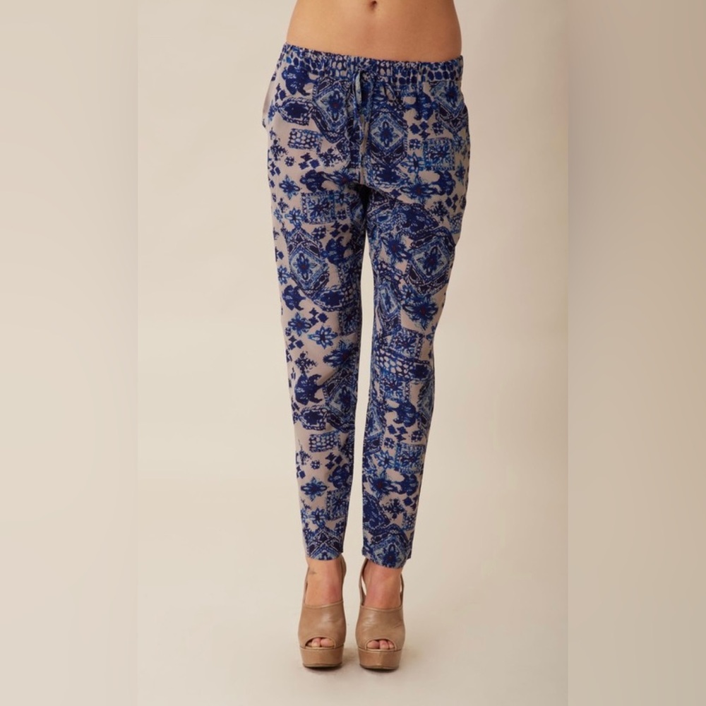 Rory Beca Polo Printed Lightweight Silk Pants in Blue